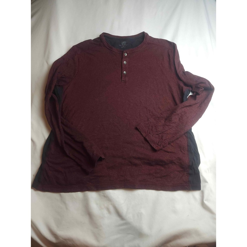 Rock & Republic Mens XXL Henley Shirt Burgundy Long Sleeve